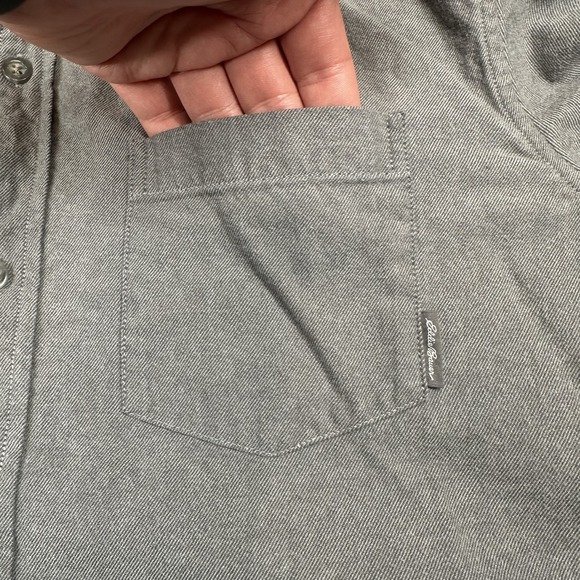 EDDIE BAUER Shirt Men's TL Herringbone Flannel Button Up Classic Fit Cotton Gray - Picture 2 of 6